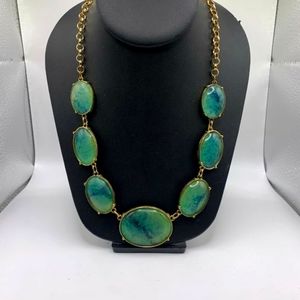 Green and Blue Marble Charming Charlie Gold Tone Chain Necklace